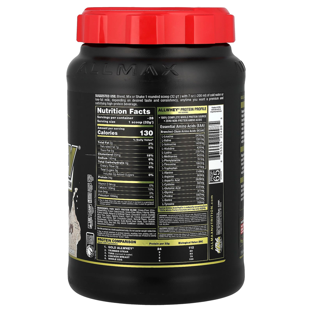 ALLMAX, GOLD ALLWHEY®, сывороточный протеин премиального качества, печенье и сливки, 907 г (32 унции)