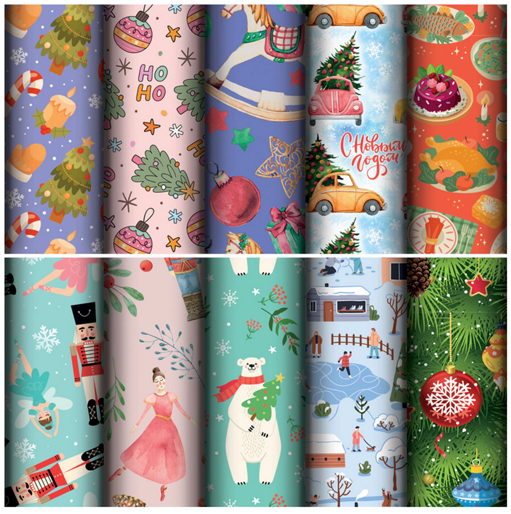 Бумага упаковочная 70x100см. "Сказочный подарок" 10 дизайнов в ассорт. (Золотая сказка)