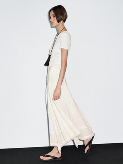 Massimo Dutti Юбка миди из смесового хлопка с декоративными швами, кремовый