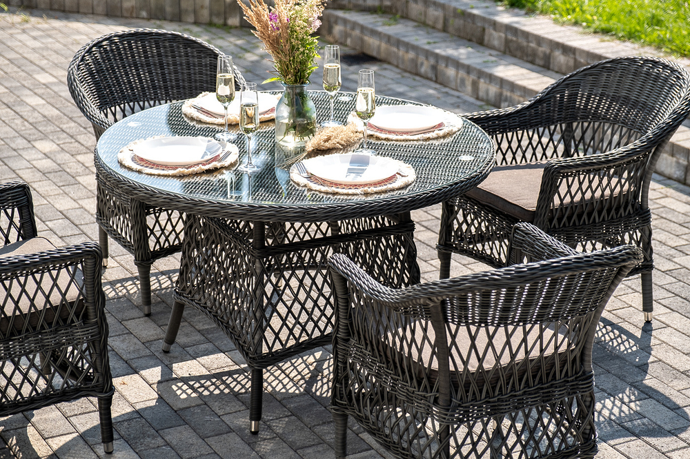 "Дольче" обеденная группа из искусственного ротанга, цвет графит