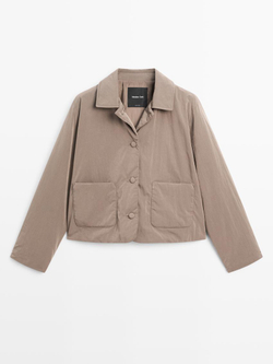 Massimo Dutti Укороченная стеганая куртка с обтяжными пуговицами, кротово-коричневый