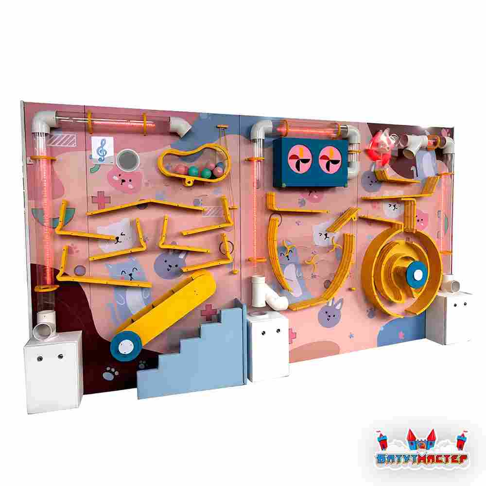 Интерактивная игровая стена «Котолабиринт энергия», 3,5×1,8×0,6 м