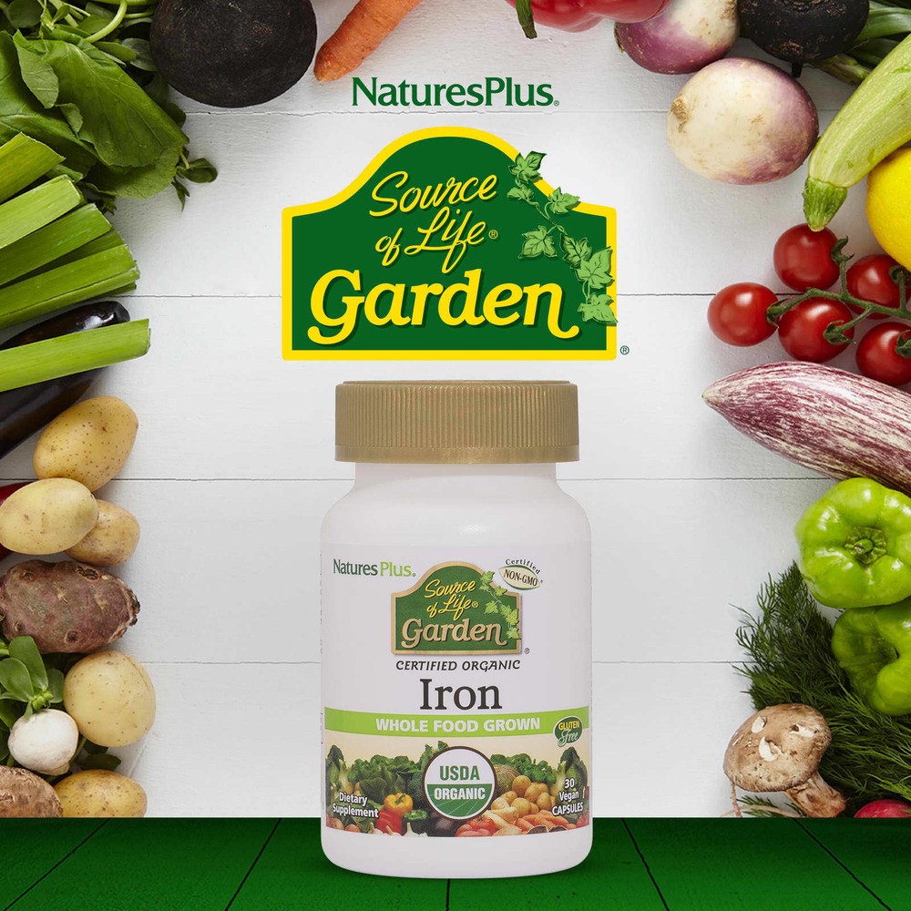NaturesPlus, Source of Life Garden, железо, 30 веганских капсул (18 мг на капсулу)
