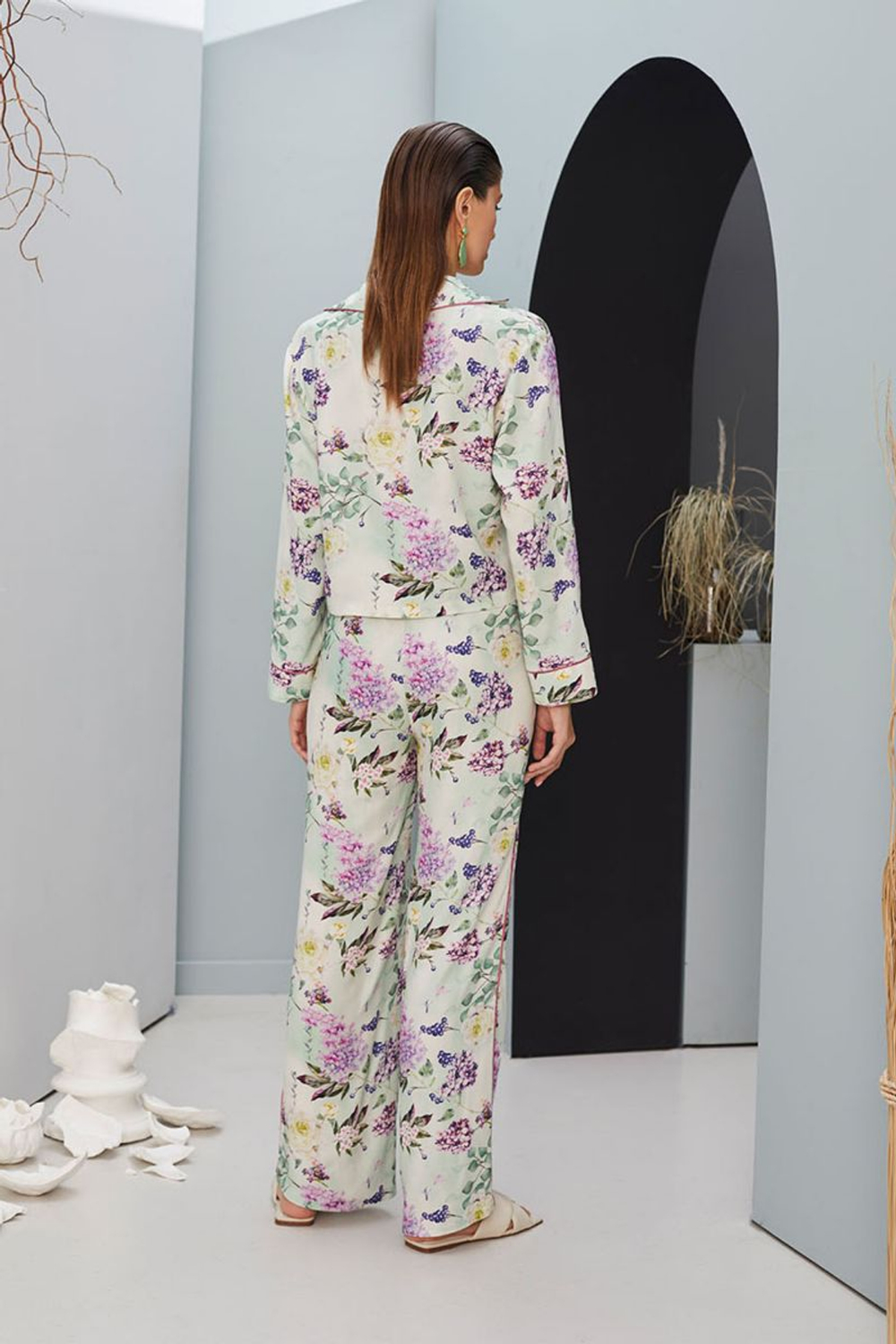 Стильная рубашка с цветочным рисунком (Размер: XL) (Цвет: бежевый)