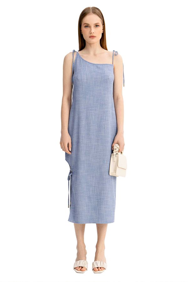 Платье с разрезом из смесового льна