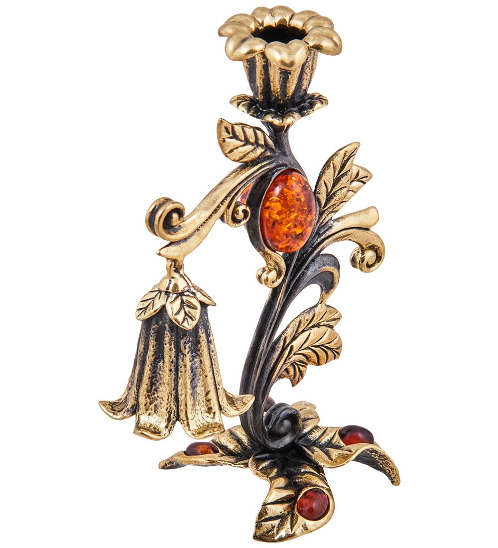 Народные промыслы AM-3910 Подсвечник «Колокольчик» (латунь, янтарь)