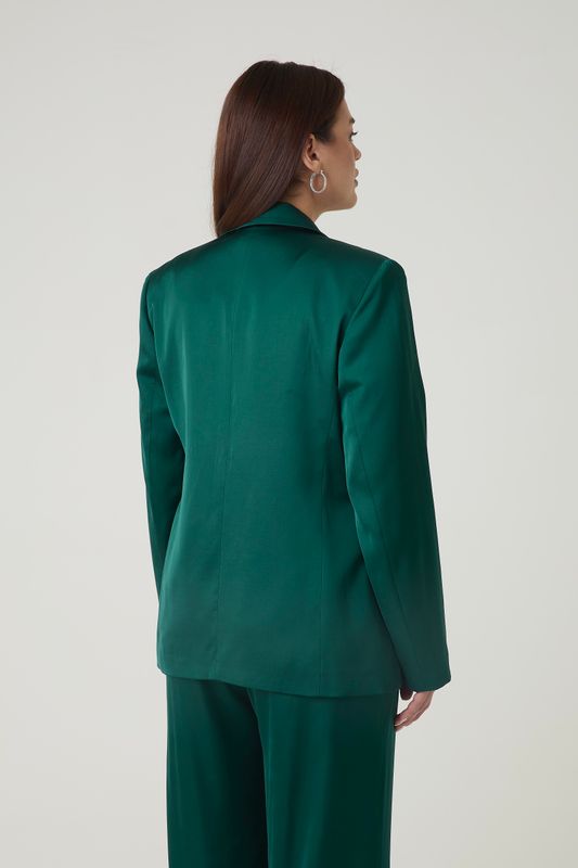 Жакет двубортный из атласа, изумруд