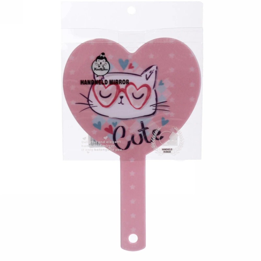 Зеркало косметическое с ручкой «Cute look - Котик Люк», сердце, 14*23,5 см (карт коробка)