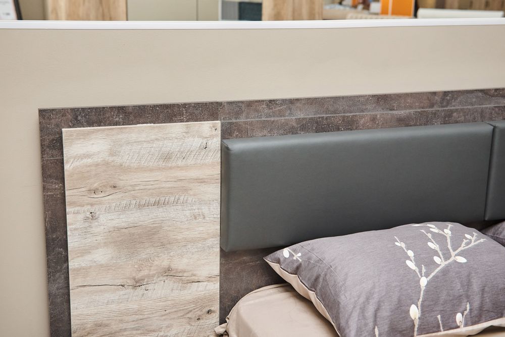 Коллекция Клео Кровать 1400 с НАСТИЛОМ Дуб Юкон/Ателье темное (Набор)