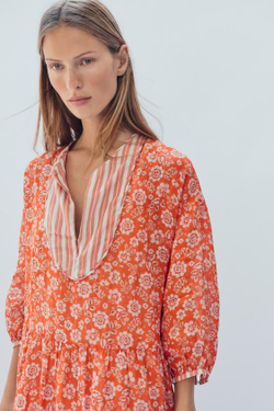 ZARA ПЛАТЬЕ-КАФТАН ИЗ РАМИ - LIMITED EDITION, С ПРИНТОМ