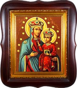 Озерянская икона Божьей Матери на холсте в киоте.