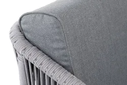 "Канны" кресло плетеное из роупа, каркас алюминий белый муар, роуп светло-серый круглый, ткань серая 017