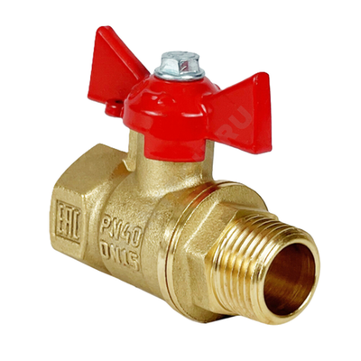 Кран шаровой латунь 11Б27фт1М Ду 32 Ру40 ВР/НР бабочка красная VALFEX VF.218.LB1.114.N/P59