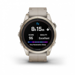Умные часы Garmin Fenix 7S Pro Sapphire Solar золотистый корпус с кожаным ремешком цвета известняка