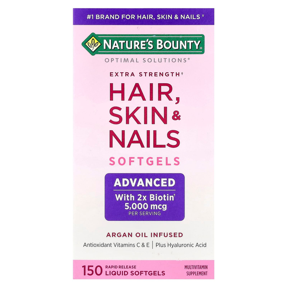 Nature's Bounty, Optimal Solutions®, добавка для волос, кожи и ногтей, повышенная сила действия, 150 капсул с быстрым высвобождением