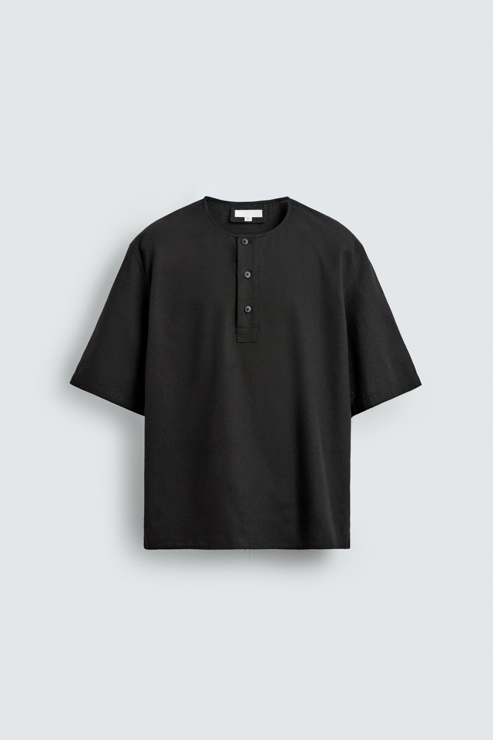 ZARA ФУТБОЛКА ПОЛО ИЗ ЛЬНА, ЧЕРНЫЙ