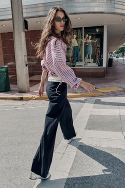 ZARA БРЮКИ С ШИРОКИМИ ШТАНИНАМИ И ДВОЙНЫМ ПОЯСОМ, ПОЛОСКИ