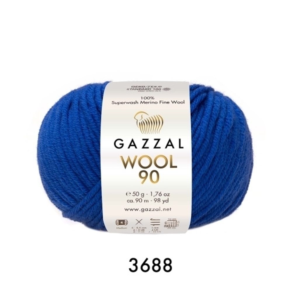 Пряжа Gazzal Wool 90 (3688/ярко-синий)