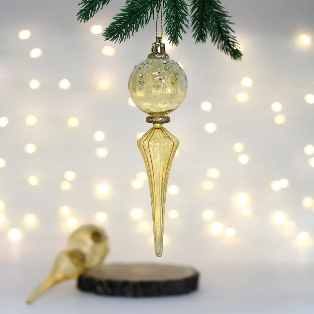 Елочные украшения «Изящный блеск» 5.3*5.3*19 см (набор 2 шт), Золотой