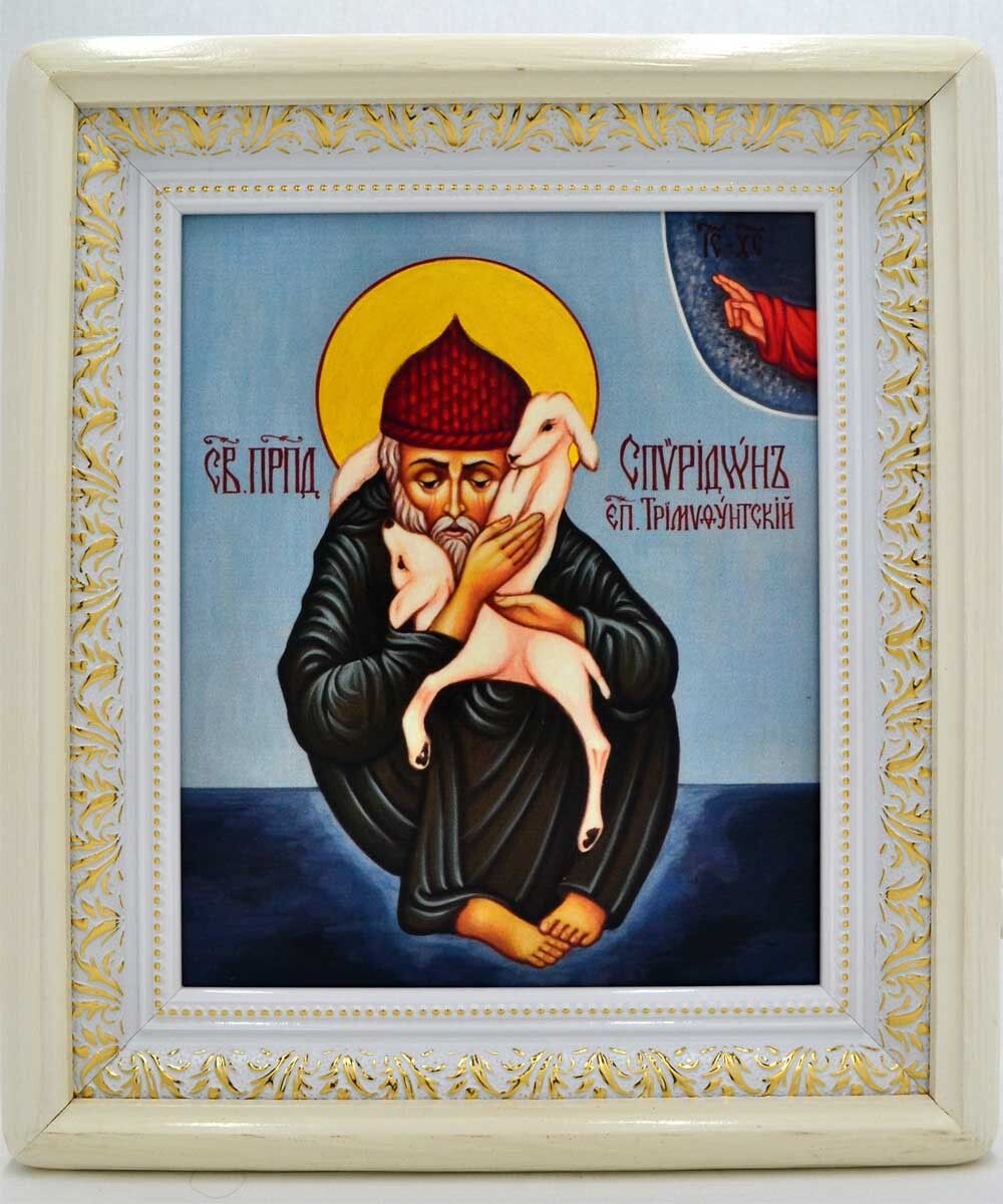 Спиридон с овечками. Рукописная икона.