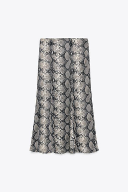ZARA АТЛАСНАЯ ЮБКА МИДИ С АНИМАЛИСТИЧЕСКИМ ПРИНТОМ, ЗМЕИНЫЙ ПРИНТ