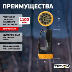 Светодиодный фонарь Трофи TSP10 прожекторный аккумуляторный 2 режима со встроенной зарядкой