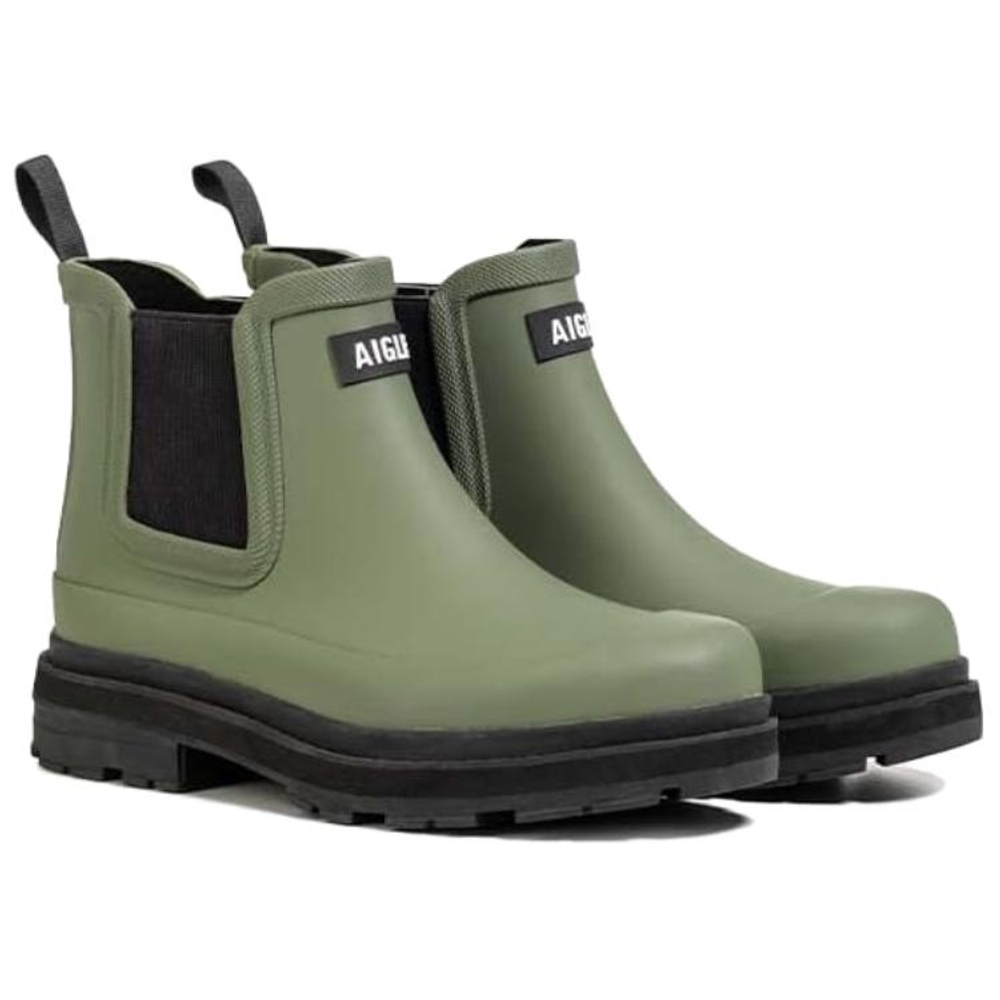 AIGLE Soft Rain Abrasion Resistant Cushioning Comfortable Rain Boots Women"s Green Black