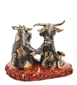 AM-2813 Фигурка «Парочка Бык и Корова» (латунь, янтарь)