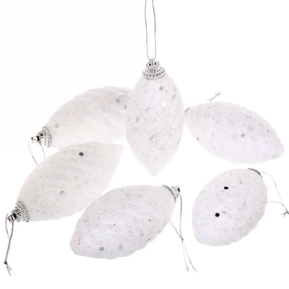 Ёлочные игрушки «Шишки» 8 см (набор 6 шт), белый