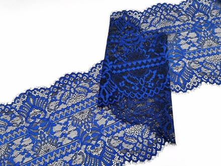 Эластичное кружево, ОПТ, 22 см, черное и кобальт (Арт: EK-2633), м