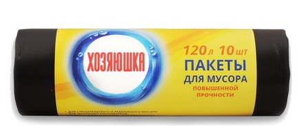 Пакеты для мусора "Хозяюшка" 120л. 20мкм черные 10шт. Sellwin PRO