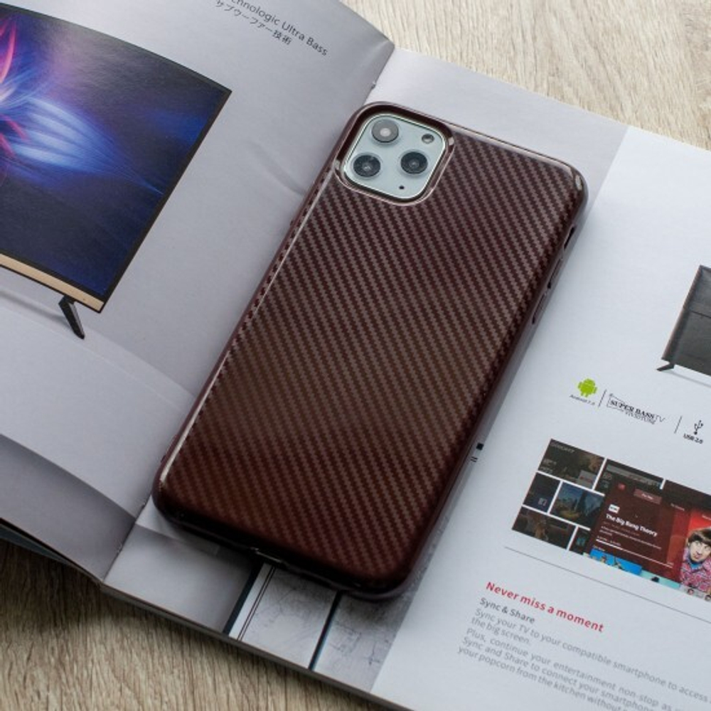 Чехол ТПУ карбон глянцевый для iPhone 11 Pro Max, 011457 Красный