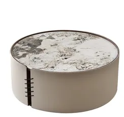 Стол журнальный 4674, Ø80х32 см, глянцевая керамика, экокожа