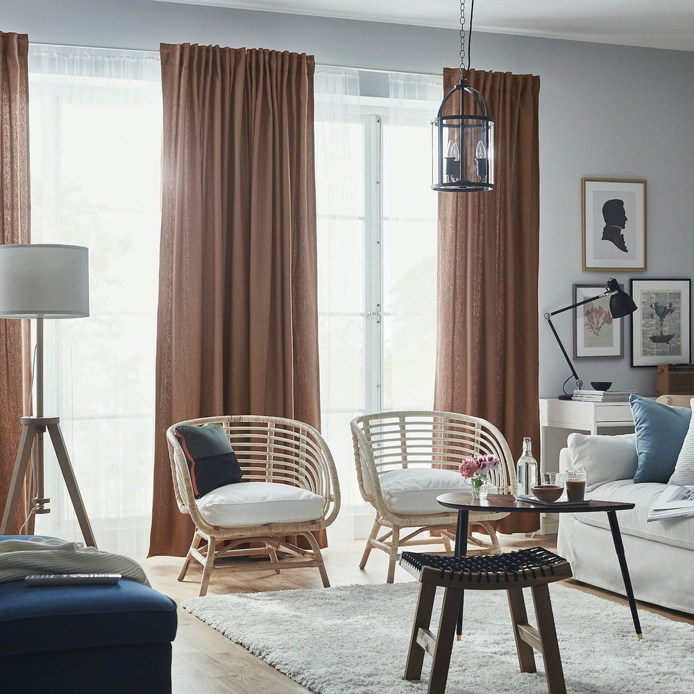 IKEA TIBAST  (ИКЕА ТИБАСТ)  -  Шторы, 1 пара, на ленте/темно-красные, 145x300 см