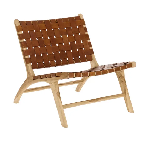 Кресло Calixta из тика и коричневой кожи