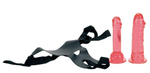 Трусики из кожзаменителя с двумя фаллоимитаторами CROTCHLESS STRAP-ON 2 DONGS HOT PINK (Цвет: розовый)