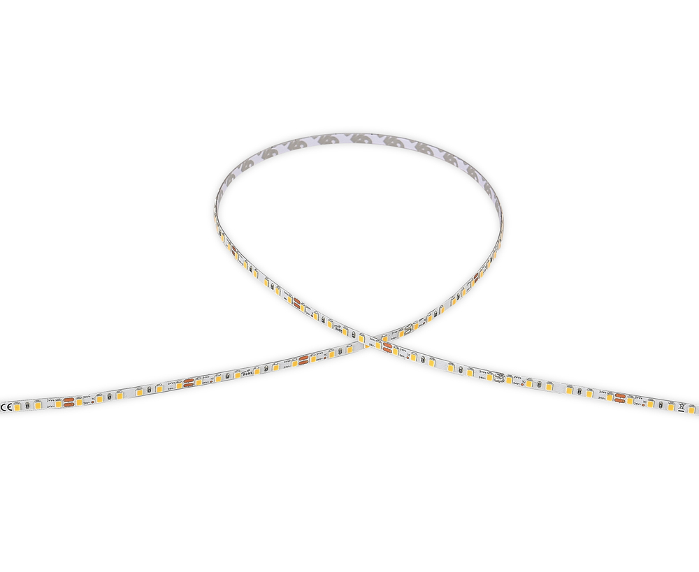 Лента светодиодная SMD тёпло-белая DC24V 9, 6W/m 3000K 860Lm/m 120д/м CRI>90 IP20,  упаковка 5 метров,  ширина 5мм,  высота 1, 6мм,  самоклейкая