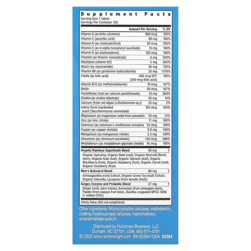 Rainbow Light, Men's One, ежедневная мультивитаминная добавка для мужчин, высокая эффективность, 120 вегетарианских таблеток