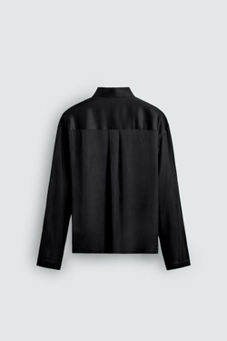 ZARА АТЛАСНАЯ РУБАШКА-ПОЛО, ЧЕРНЫЙ