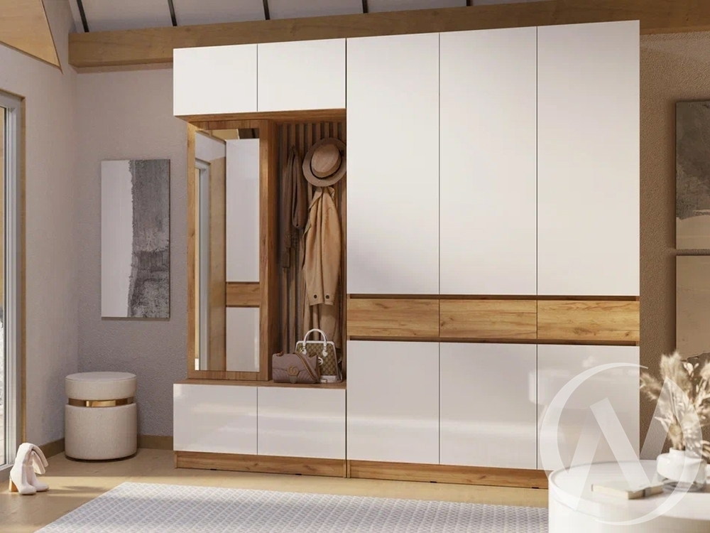 Прихожая "Роджина" (дуб крафт/белый глянец) Комплектация 1