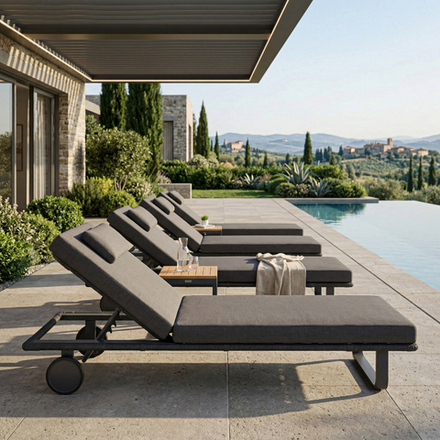 Шезлонг Ideal Patio КОСТА С на колесах, каркас карбон, матрас антрацит (с подушкой)