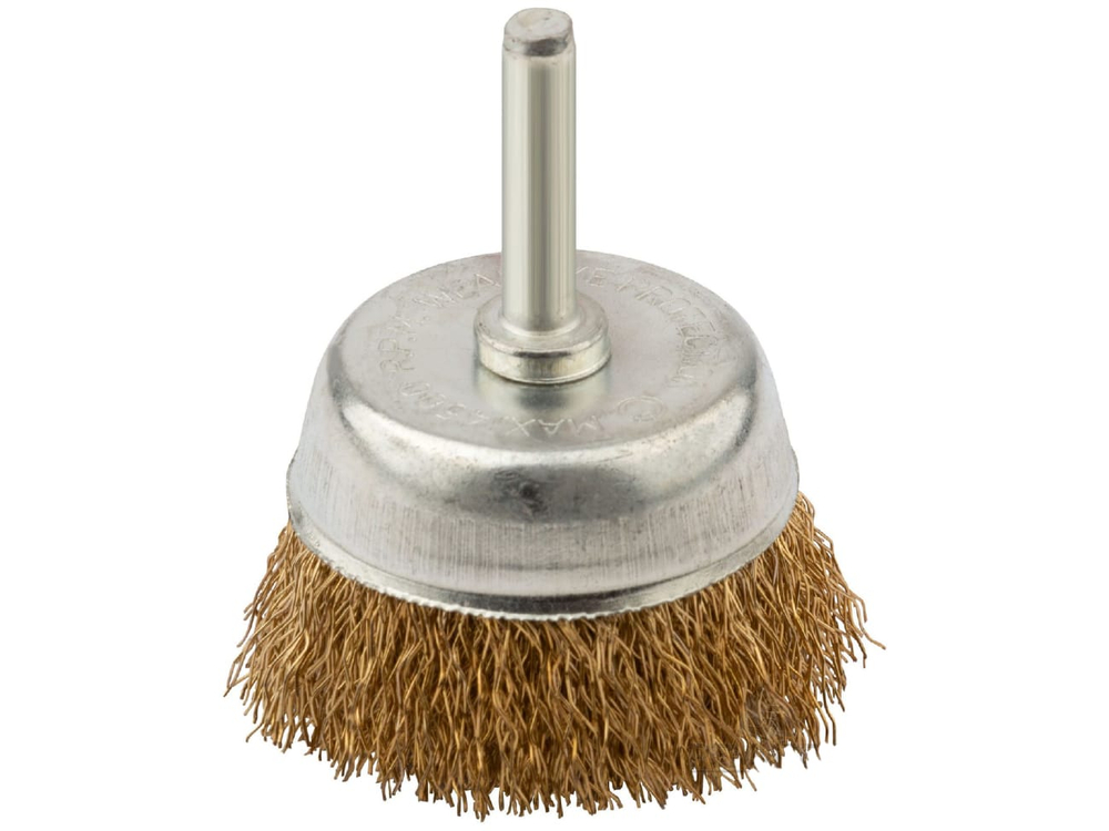 Корщетка чашечная со шпилькой стальная латунированная волнистая проволока 50мм