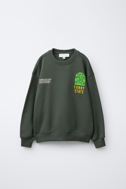 ZARA ТОЛСТОВКА С ПРИНТОМ, ЗЕЛЕНЫЙ