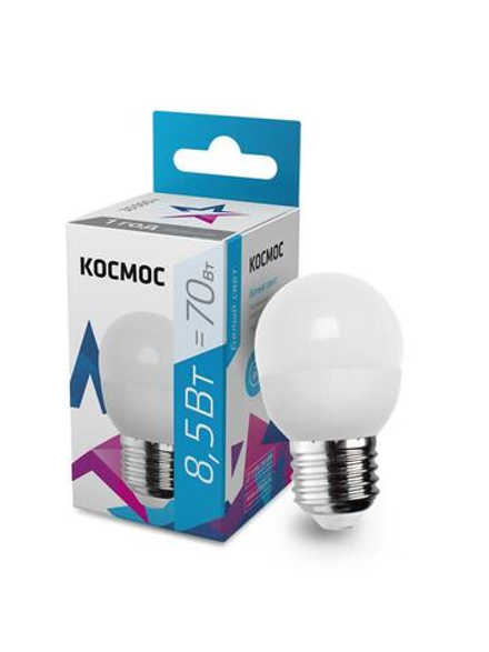 Лампа светодиодная 8.5Вт шар 4500К бел. E27 220В КОСМОС LkecLED8.5wGL45E2745