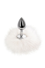 Серебристая анальная втулка с белым заячьим хвостом (Цвет: белый)