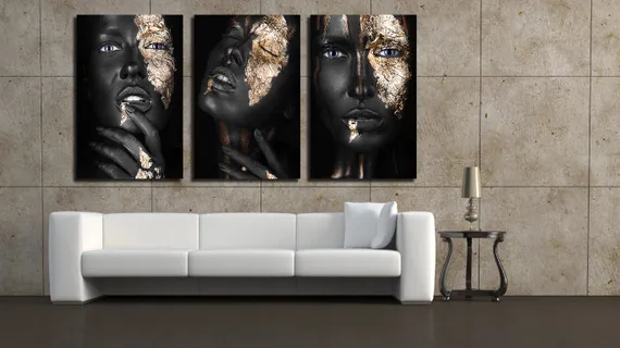 Модульная картина "Девушки в черно-золотом цвете"