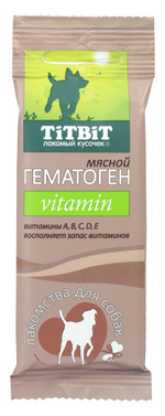 TITBIT Лакомство для собак Гематоген мясной Vitamin, 35 г