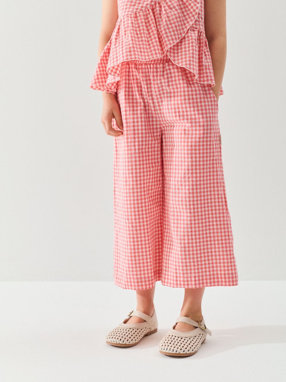 Брюки кюлоты хлопковые "Розовая клетка"