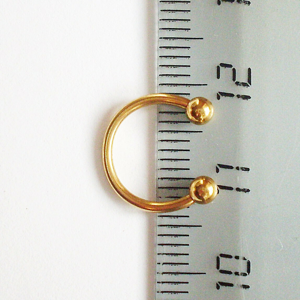 Подкова для пирсинга диаметр 10 мм, с шариками 3 мм, толщиной 1,2 мм. Медицинская сталь, золотое анодирование