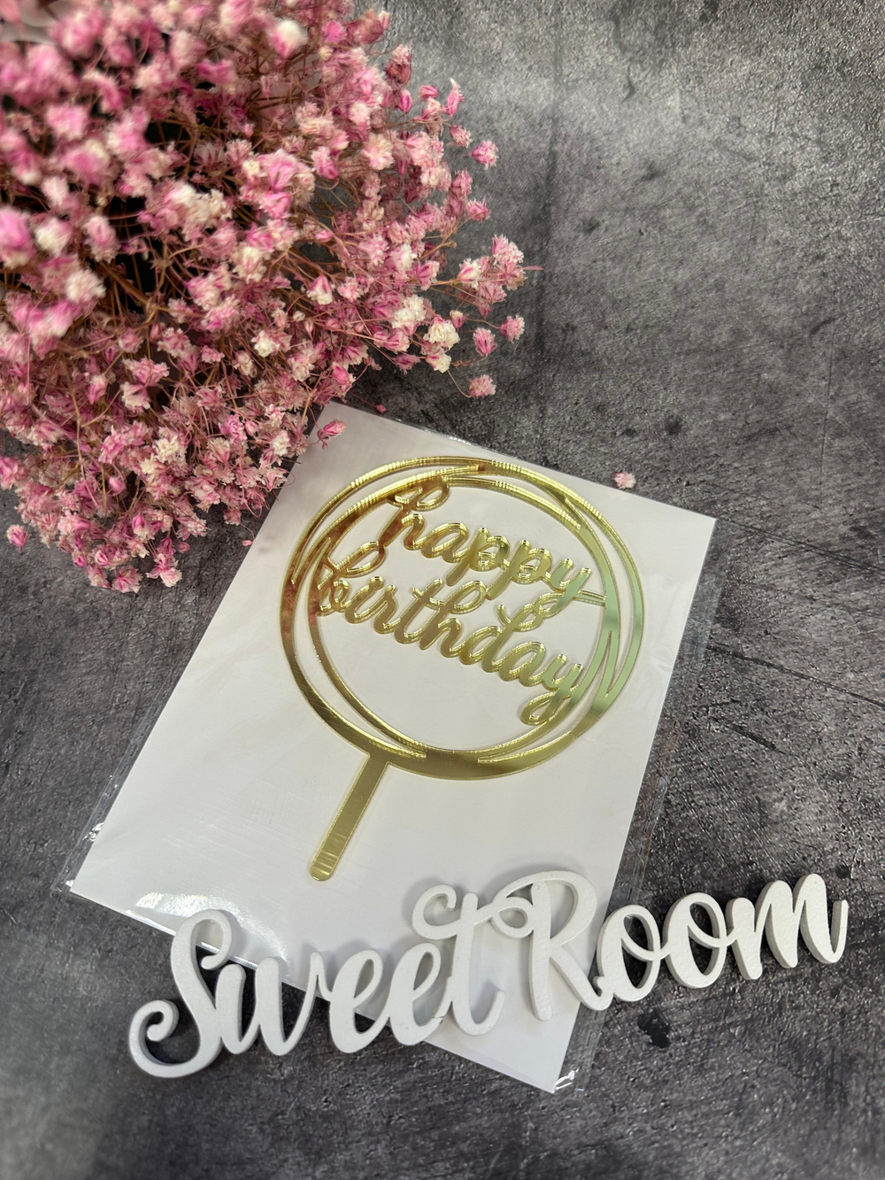 Топпер зерк акрил Happy Birthday в круге за003